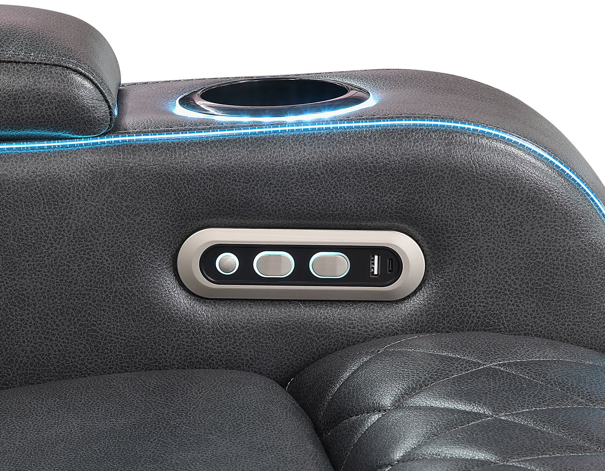 Luna Charcoal Vegan Leather 3-Piece Home Cinema Power Reclining Set by Steve Silver at Eve Furniture