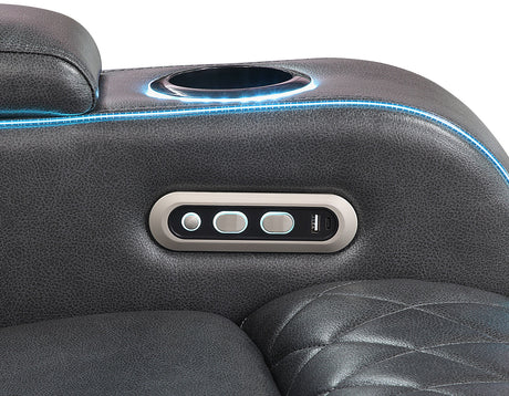 Luna Charcoal Vegan Leather 3-Piece Home Cinema Power Reclining Set by Steve Silver at Eve Furniture