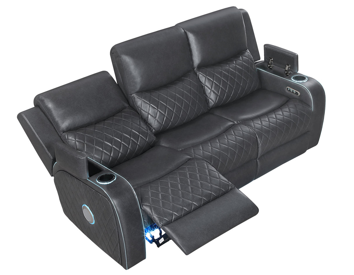 Luna Charcoal Vegan Leather 3-Piece Home Cinema Power Reclining Set by Steve Silver at Eve Furniture