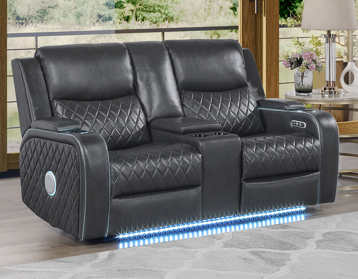 Luna Charcoal Vegan Leather 3-Piece Home Cinema Power Reclining Set by Steve Silver at Eve Furniture