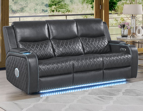 Luna Charcoal Vegan Leather 3-Piece Home Cinema Power Reclining Set by Steve Silver at Eve Furniture