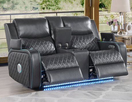 Luna Charcoal Vegan Leather 3-Piece Home Cinema Power Reclining Set by Steve Silver at Eve Furniture