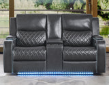 Luna Charcoal Vegan Leather 3-Piece Home Cinema Power Reclining Set by Steve Silver at Eve Furniture