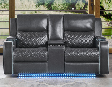 Luna Charcoal Vegan Leather 3-Piece Home Cinema Power Reclining Set by Steve Silver at Eve Furniture