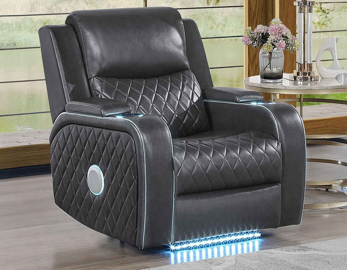 Luna Home Cinema Power Recliner, Charcoal Vegan Leather by Steve Silver at Eve Furniture