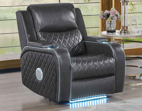 Luna Home Cinema Power Recliner, Charcoal Vegan Leather by Steve Silver at Eve Furniture