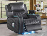 Luna Home Cinema Power Recliner, Charcoal Vegan Leather by Steve Silver at Eve Furniture