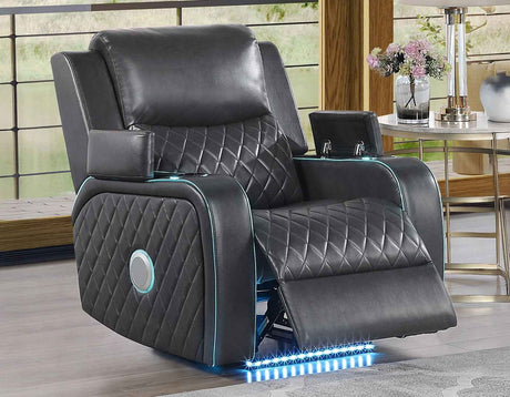 Luna Home Cinema Power Recliner, Charcoal Vegan Leather by Steve Silver at Eve Furniture