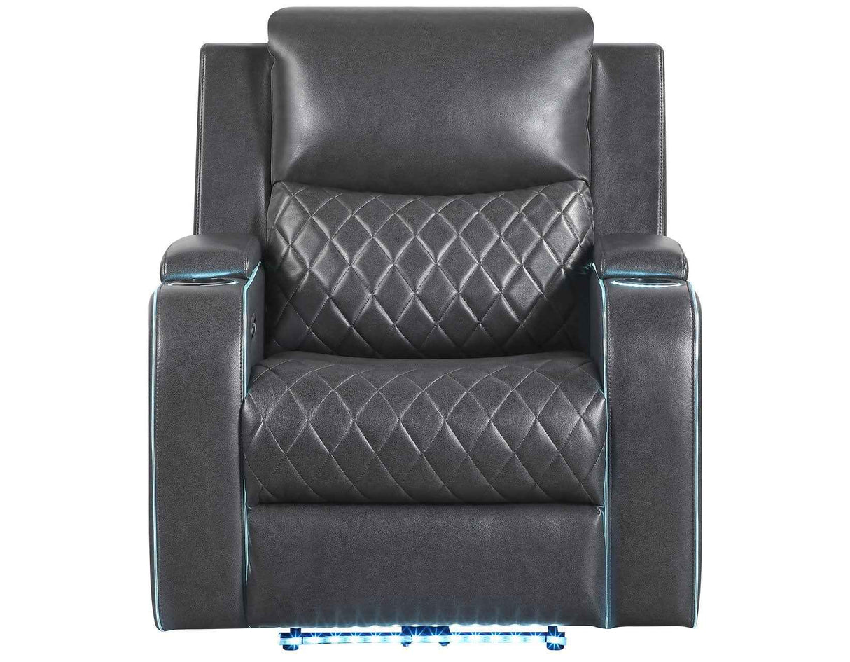 Luna Home Cinema Power Recliner, Charcoal Vegan Leather by Steve Silver at Eve Furniture