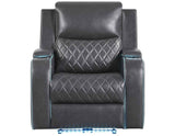 Luna Home Cinema Power Recliner, Charcoal Vegan Leather by Steve Silver at Eve Furniture