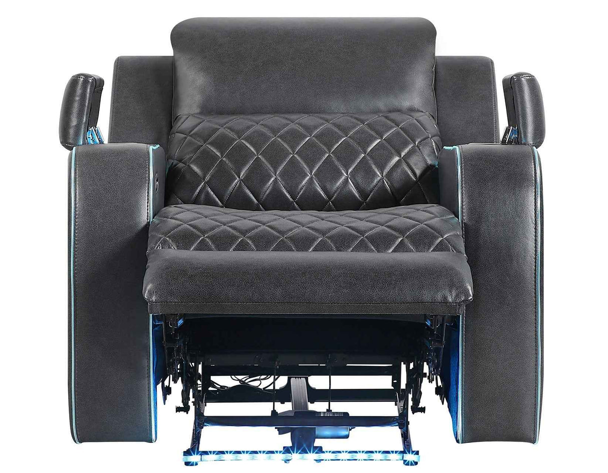 Luna Home Cinema Power Recliner, Charcoal Vegan Leather by Steve Silver at Eve Furniture