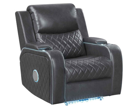 Luna Home Cinema Power Recliner, Charcoal Vegan Leather by Steve Silver at Eve Furniture