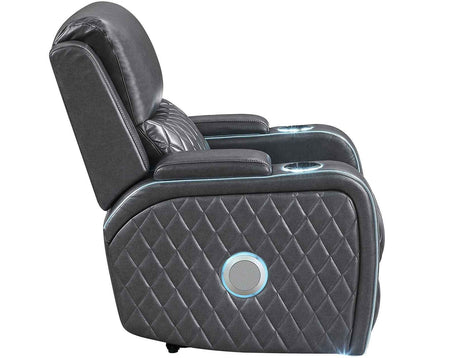 Luna Home Cinema Power Recliner, Charcoal Vegan Leather by Steve Silver at Eve Furniture