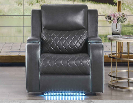 Luna Home Cinema Power Recliner, Charcoal Vegan Leather by Steve Silver at Eve Furniture