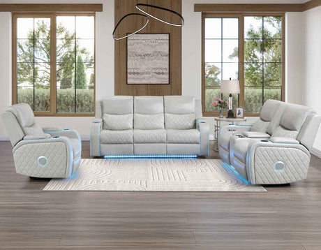Luna Home Cinema Power Recliner, Ice Vegan Leather by Steve Silver at Eve Furniture