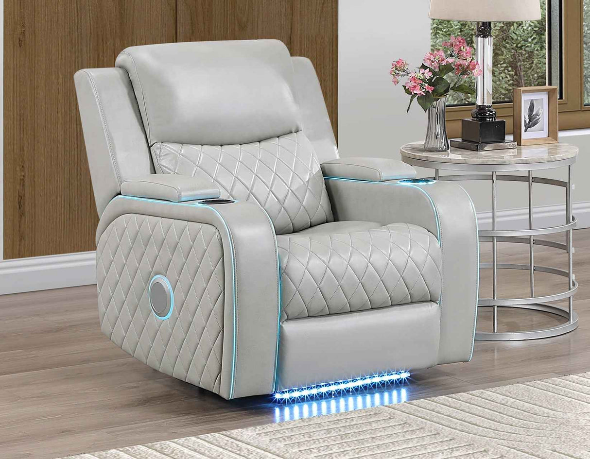 Luna Home Cinema Power Recliner, Ice Vegan Leather by Steve Silver at Eve Furniture