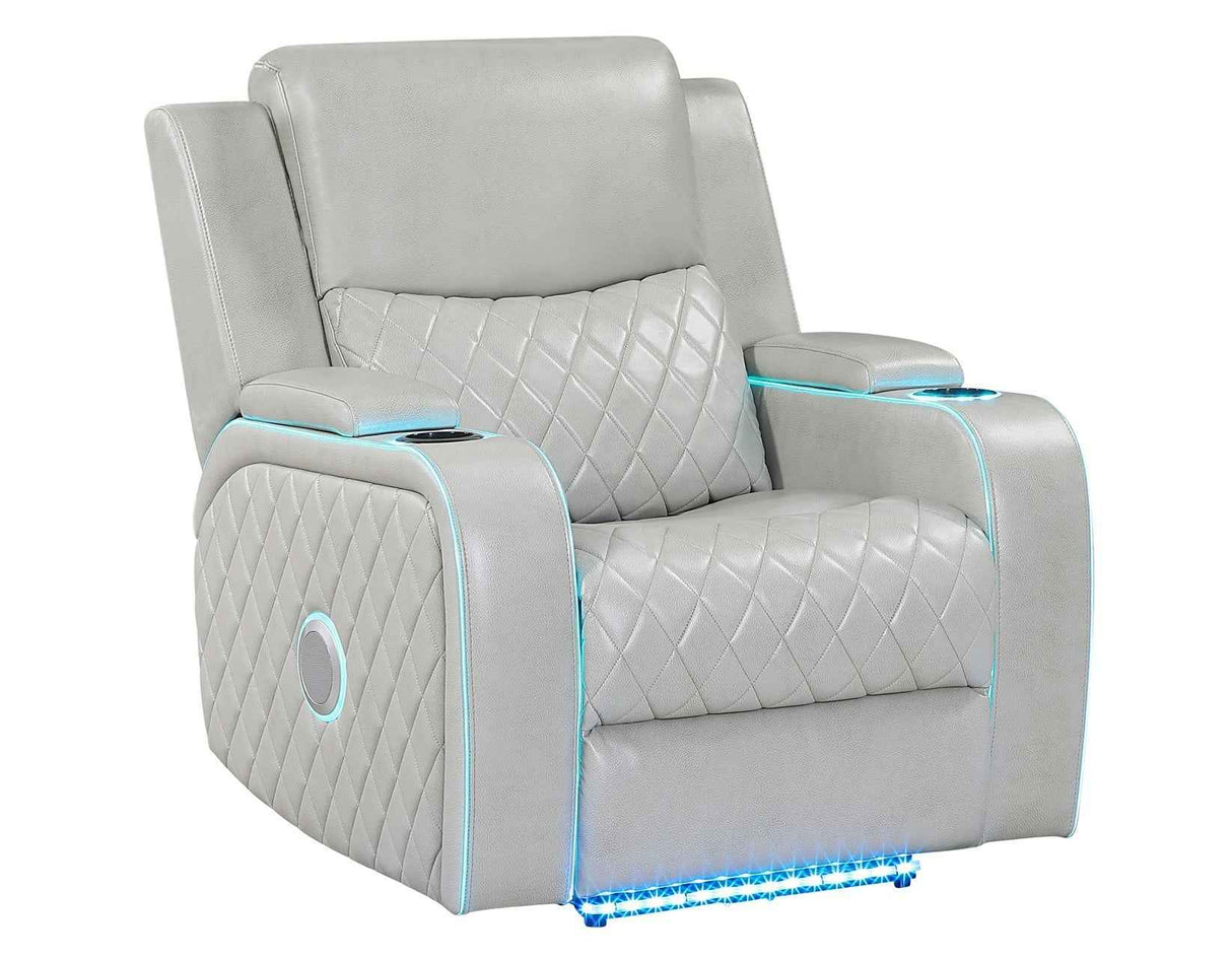 Luna Home Cinema Power Recliner, Ice Vegan Leather by Steve Silver at Eve Furniture