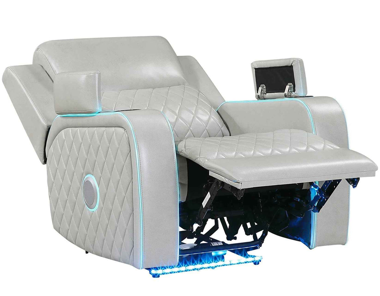 Luna Home Cinema Power Recliner, Ice Vegan Leather by Steve Silver at Eve Furniture