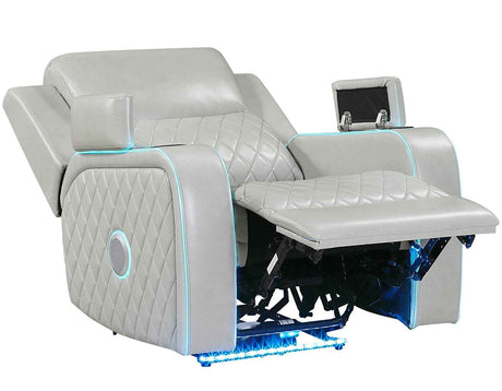 Luna Home Cinema Power Recliner, Ice Vegan Leather by Steve Silver at Eve Furniture