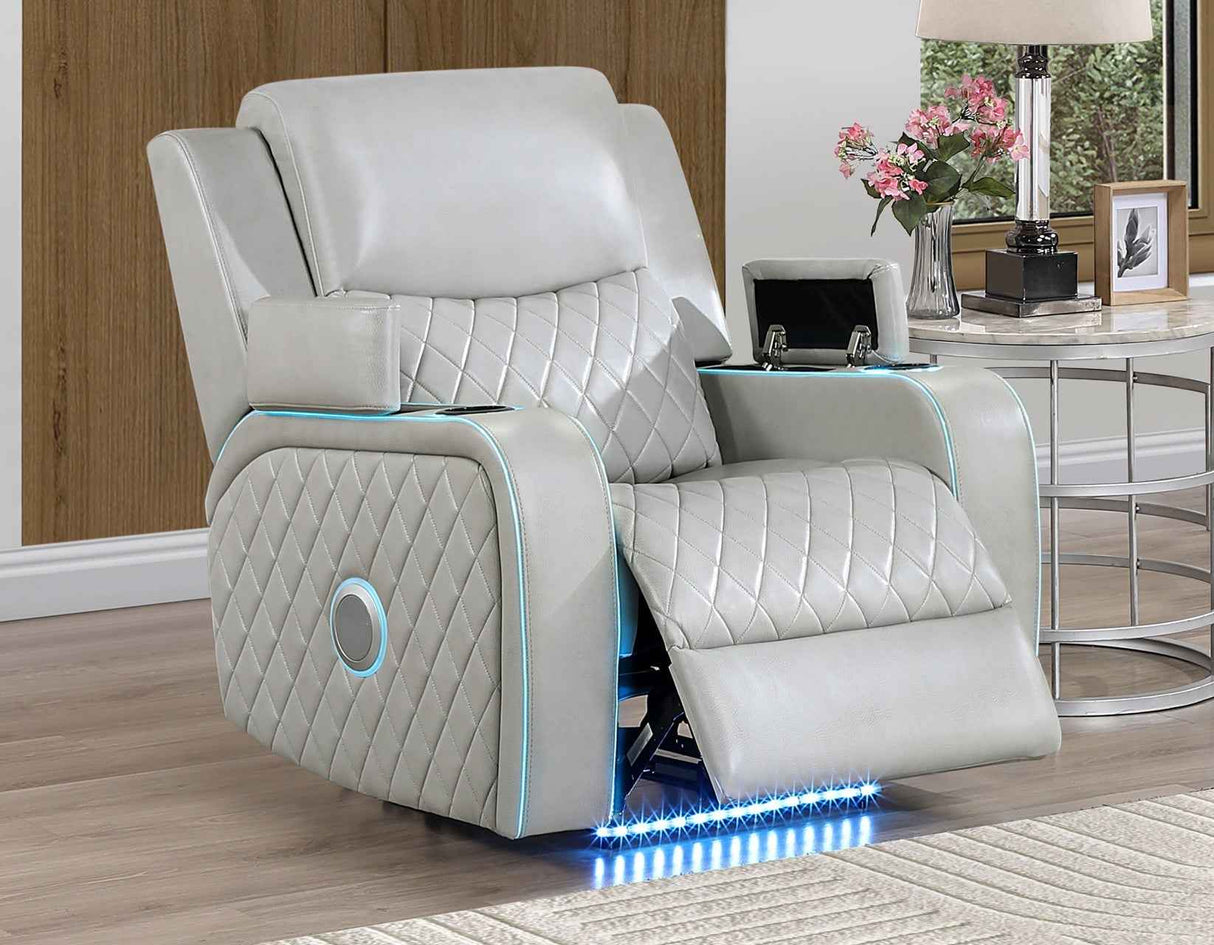 Luna Home Cinema Power Recliner, Ice Vegan Leather by Steve Silver at Eve Furniture
