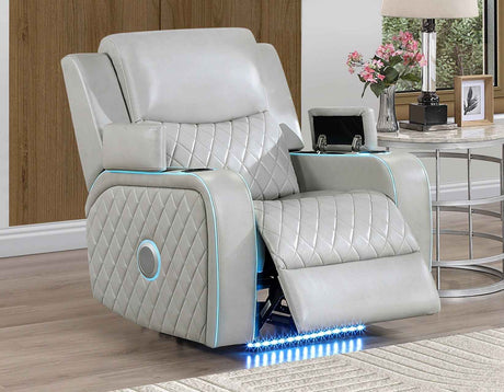 Luna Home Cinema Power Recliner, Ice Vegan Leather by Steve Silver at Eve Furniture