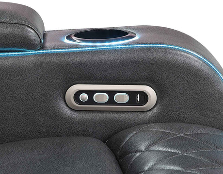 Luna Home Cinema Power Reclining Console Loveseat, Charcoal Vegan Leather by Steve Silver at Eve Furniture