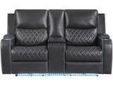 Luna Home Cinema Power Reclining Console Loveseat, Charcoal Vegan Leather by Steve Silver at Eve Furniture