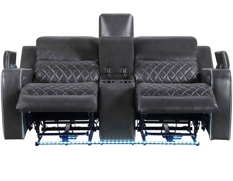 Luna Home Cinema Power Reclining Console Loveseat, Charcoal Vegan Leather by Steve Silver at Eve Furniture
