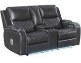 Luna Home Cinema Power Reclining Console Loveseat, Charcoal Vegan Leather by Steve Silver at Eve Furniture