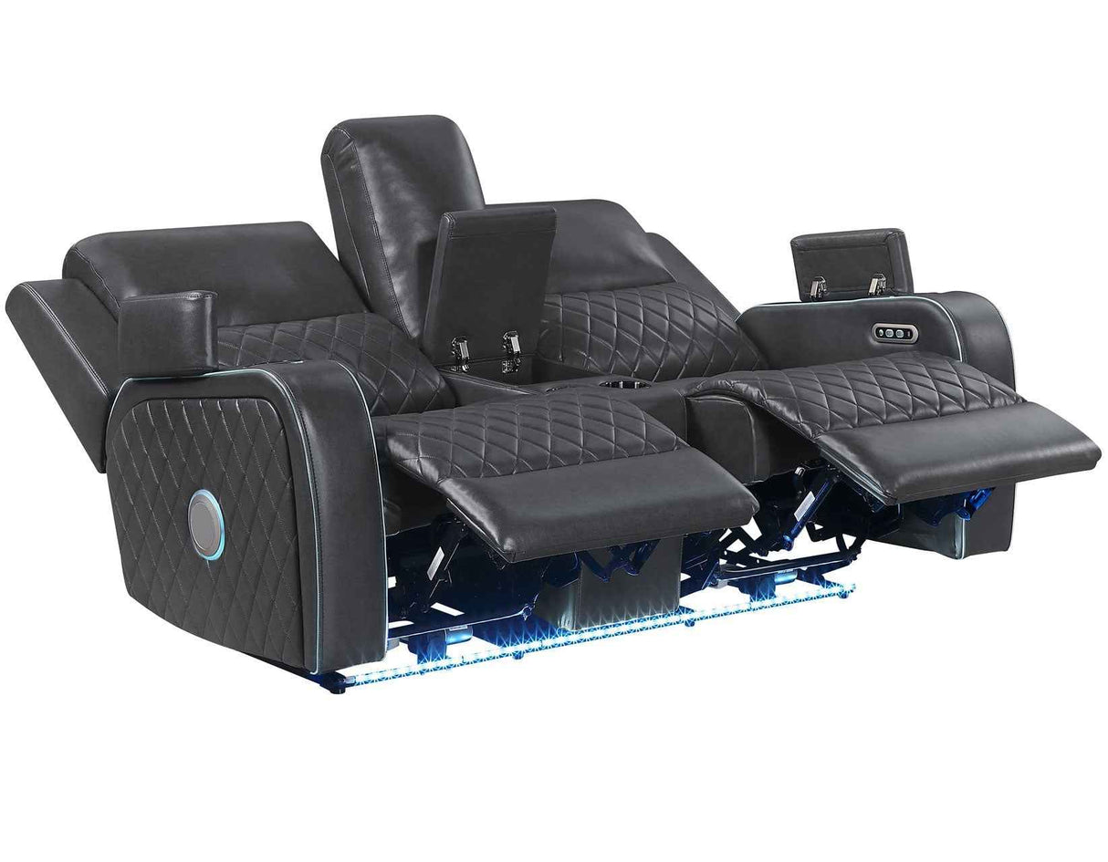 Luna Home Cinema Power Reclining Console Loveseat, Charcoal Vegan Leather by Steve Silver at Eve Furniture