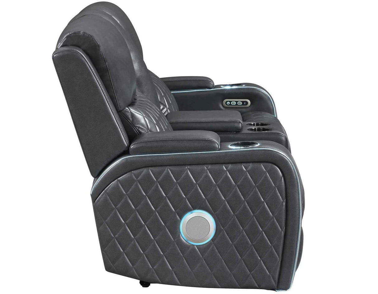 Luna Home Cinema Power Reclining Console Loveseat, Charcoal Vegan Leather by Steve Silver at Eve Furniture