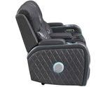 Luna Home Cinema Power Reclining Console Loveseat, Charcoal Vegan Leather by Steve Silver at Eve Furniture