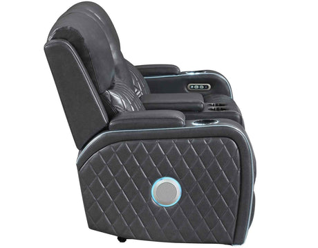 Luna Home Cinema Power Reclining Console Loveseat, Charcoal Vegan Leather by Steve Silver at Eve Furniture