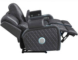 Luna Home Cinema Power Reclining Console Loveseat, Charcoal Vegan Leather by Steve Silver at Eve Furniture