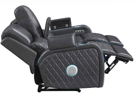 Luna Home Cinema Power Reclining Console Loveseat, Charcoal Vegan Leather by Steve Silver at Eve Furniture