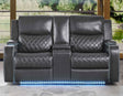 Luna Home Cinema Power Reclining Console Loveseat, Charcoal Vegan Leather by Steve Silver at Eve Furniture
