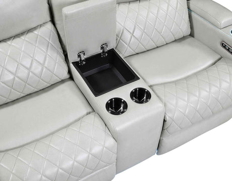 Luna Home Cinema Power Reclining Console Loveseat, Ice Vegan Leather by Steve Silver at Eve Furniture