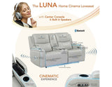 Luna Home Cinema Power Reclining Console Loveseat, Ice Vegan Leather by Steve Silver at Eve Furniture