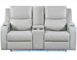 Luna Home Cinema Power Reclining Console Loveseat, Ice Vegan Leather by Steve Silver at Eve Furniture