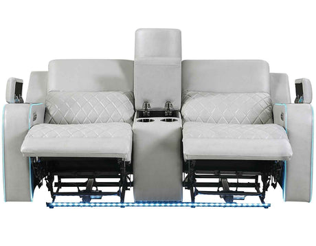 Luna Home Cinema Power Reclining Console Loveseat, Ice Vegan Leather by Steve Silver at Eve Furniture