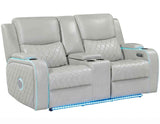 Luna Home Cinema Power Reclining Console Loveseat, Ice Vegan Leather by Steve Silver at Eve Furniture