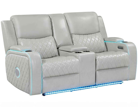 Luna Home Cinema Power Reclining Console Loveseat, Ice Vegan Leather by Steve Silver at Eve Furniture
