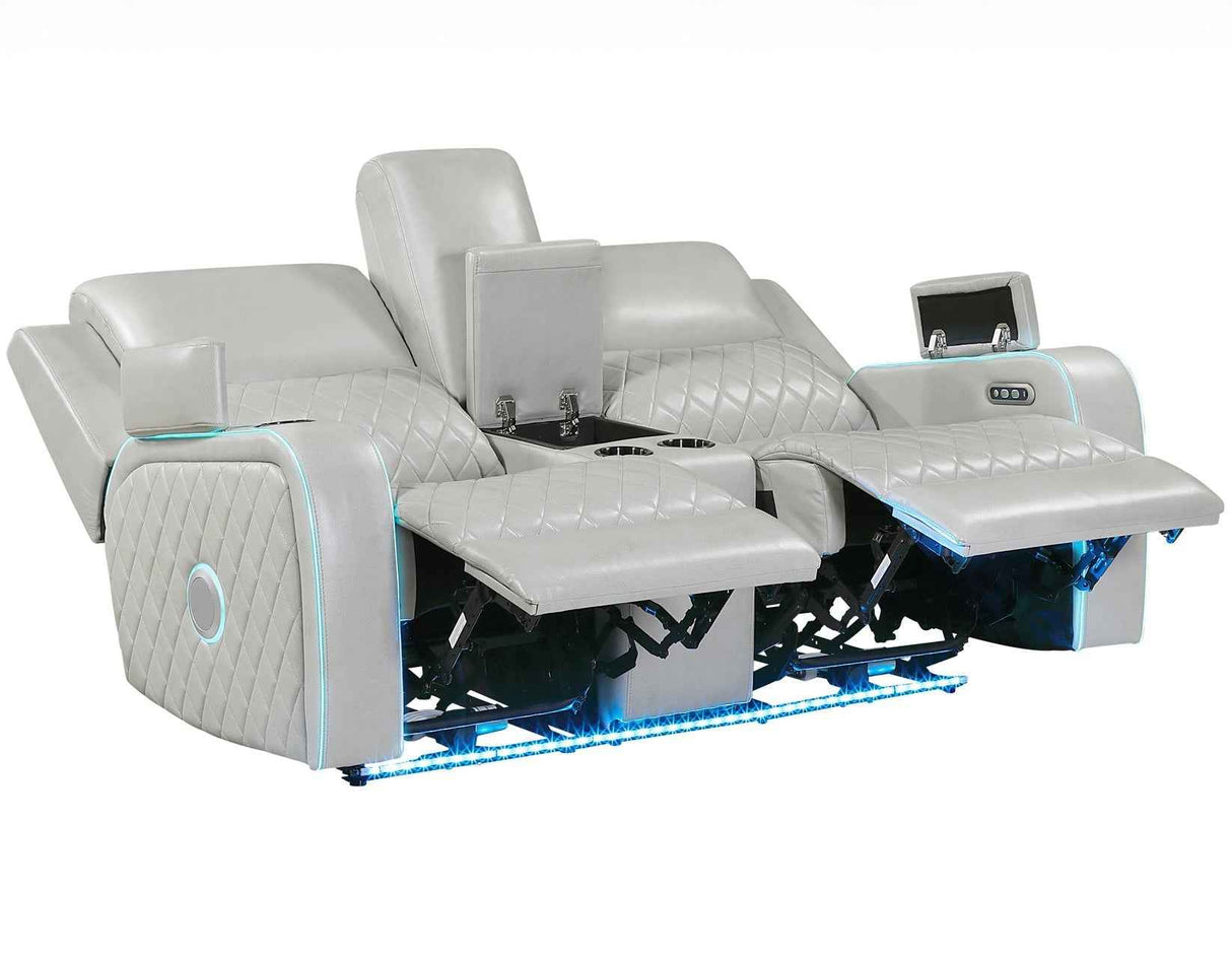 Luna Home Cinema Power Reclining Console Loveseat, Ice Vegan Leather by Steve Silver at Eve Furniture