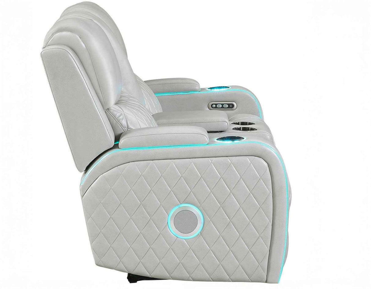 Luna Home Cinema Power Reclining Console Loveseat, Ice Vegan Leather by Steve Silver at Eve Furniture