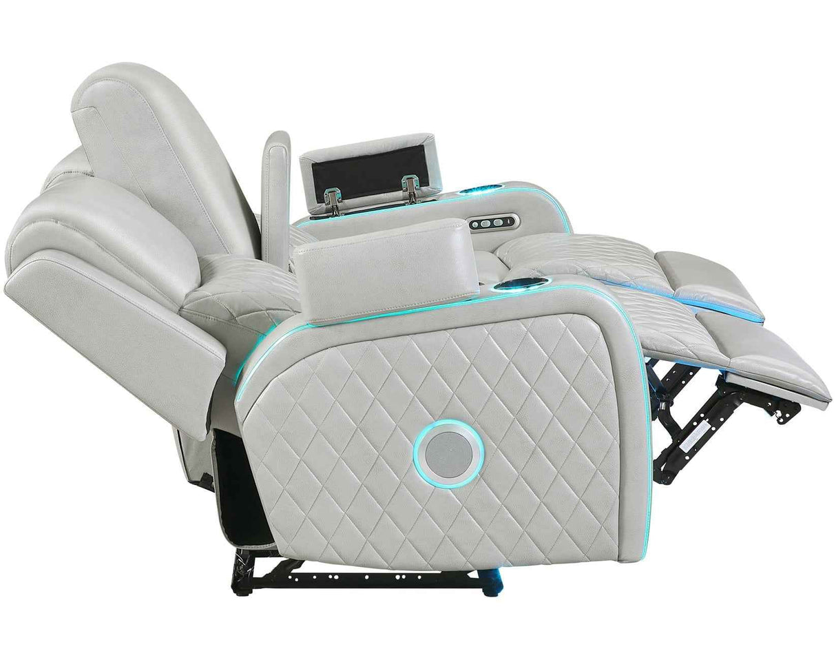 Luna Home Cinema Power Reclining Console Loveseat, Ice Vegan Leather by Steve Silver at Eve Furniture