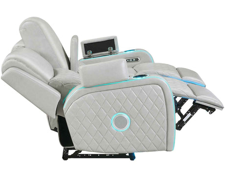 Luna Home Cinema Power Reclining Console Loveseat, Ice Vegan Leather by Steve Silver at Eve Furniture