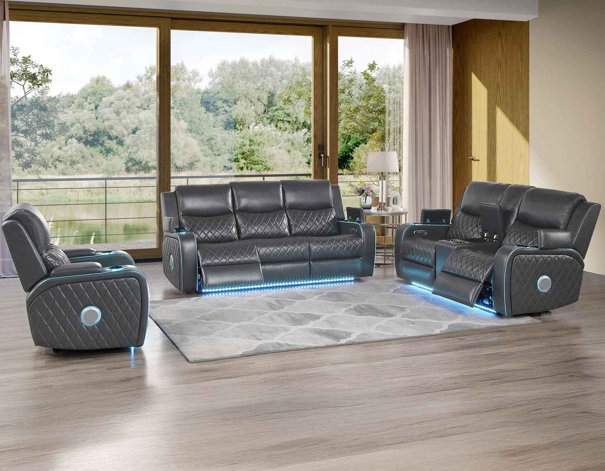 Luna Home Cinema Power Reclining Sofa, Charcoal Vegan Leather by Steve Silver at Eve Furniture