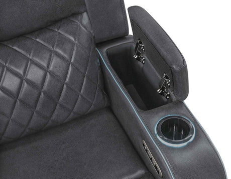 Luna Home Cinema Power Reclining Sofa, Charcoal Vegan Leather by Steve Silver at Eve Furniture