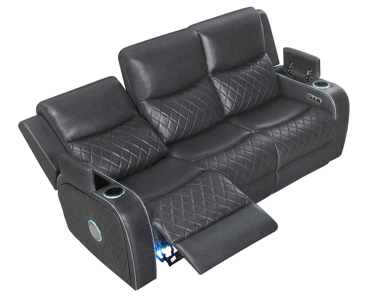 Luna Home Cinema Power Reclining Sofa, Charcoal Vegan Leather by Steve Silver at Eve Furniture