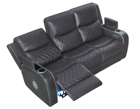 Luna Home Cinema Power Reclining Sofa, Charcoal Vegan Leather by Steve Silver at Eve Furniture